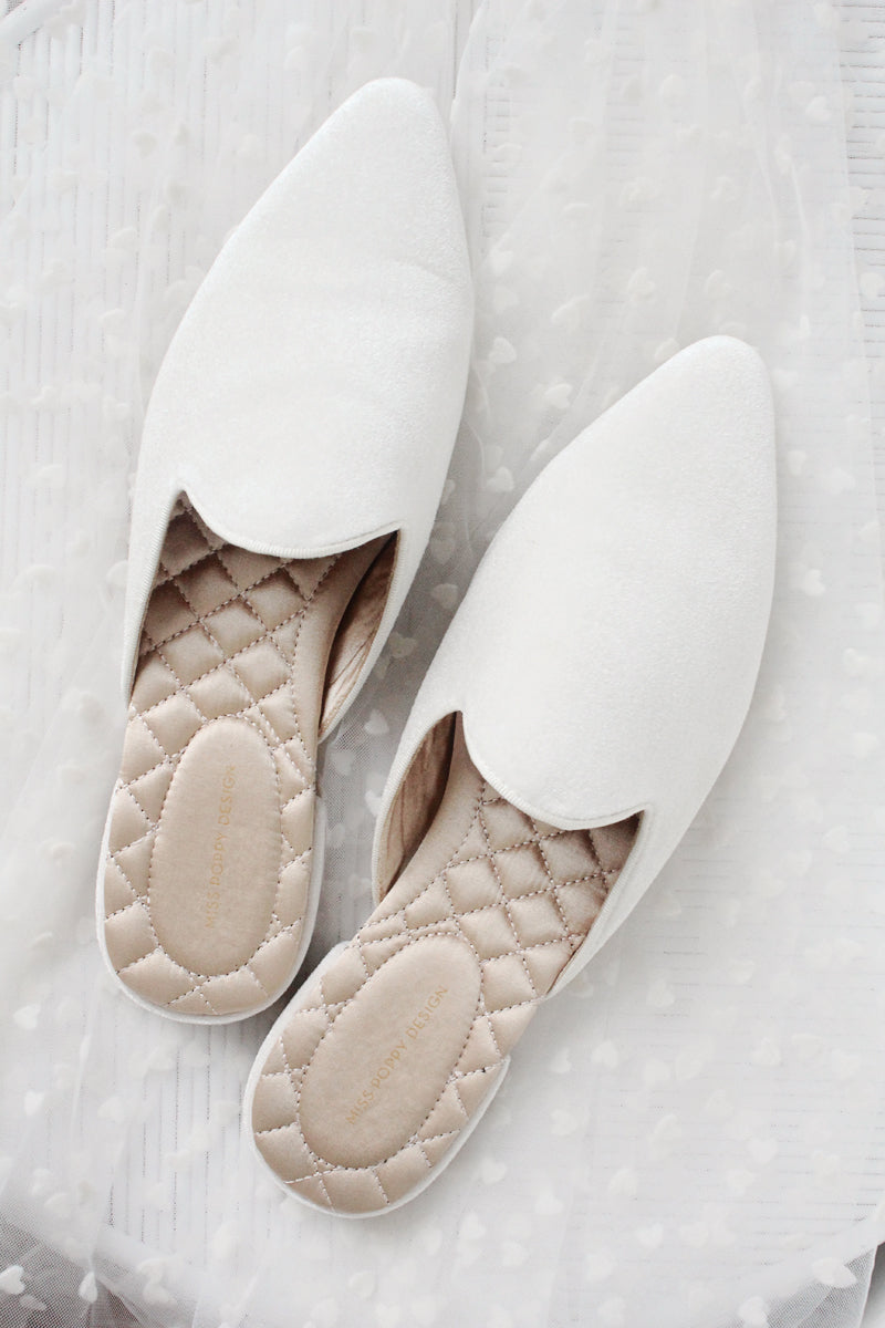 Bridal Slippers | White Velvet Slippers | Slippers for Brides – Miss ...