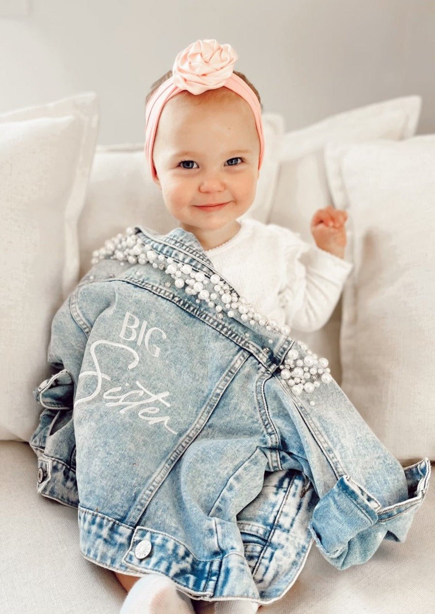 Personalised kids pearl denim jacket | Miss Poppy Design
