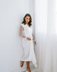 Keira Pearl Lace Sleeve White Robe