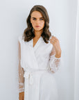 Keira Pearl Lace Sleeve White Robe