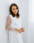 Keira Pearl Lace Sleeve White Robe