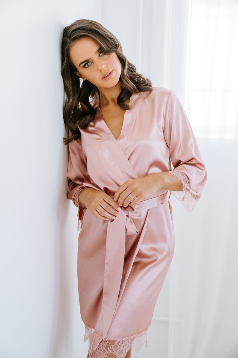 Blush Pink Bridesmaid Robe | Lace Robe | Satin Robe | Bridal Party Robe