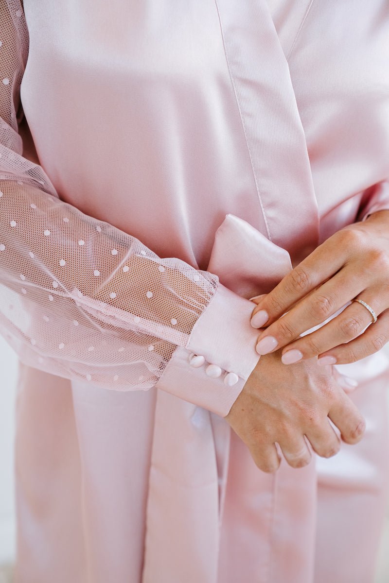 Pink Satin Robe | Lace Robe | Bridesmaid Robe | Spot Lace Robe