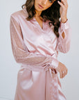 Pink Satin Robe | Lace Robe | Bridesmaid Robe | Spot Lace Robe