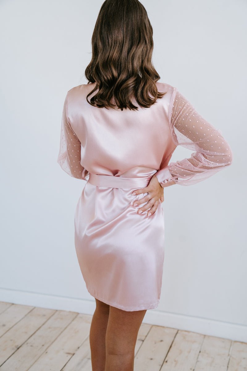 Paige Lace Sleeve Bridal Robe- Pink Dusk