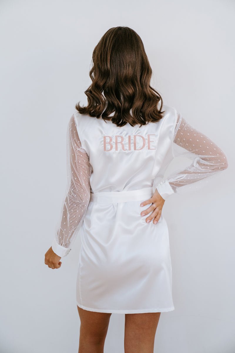 Paige Lace Sleeve Bridal Robe- White