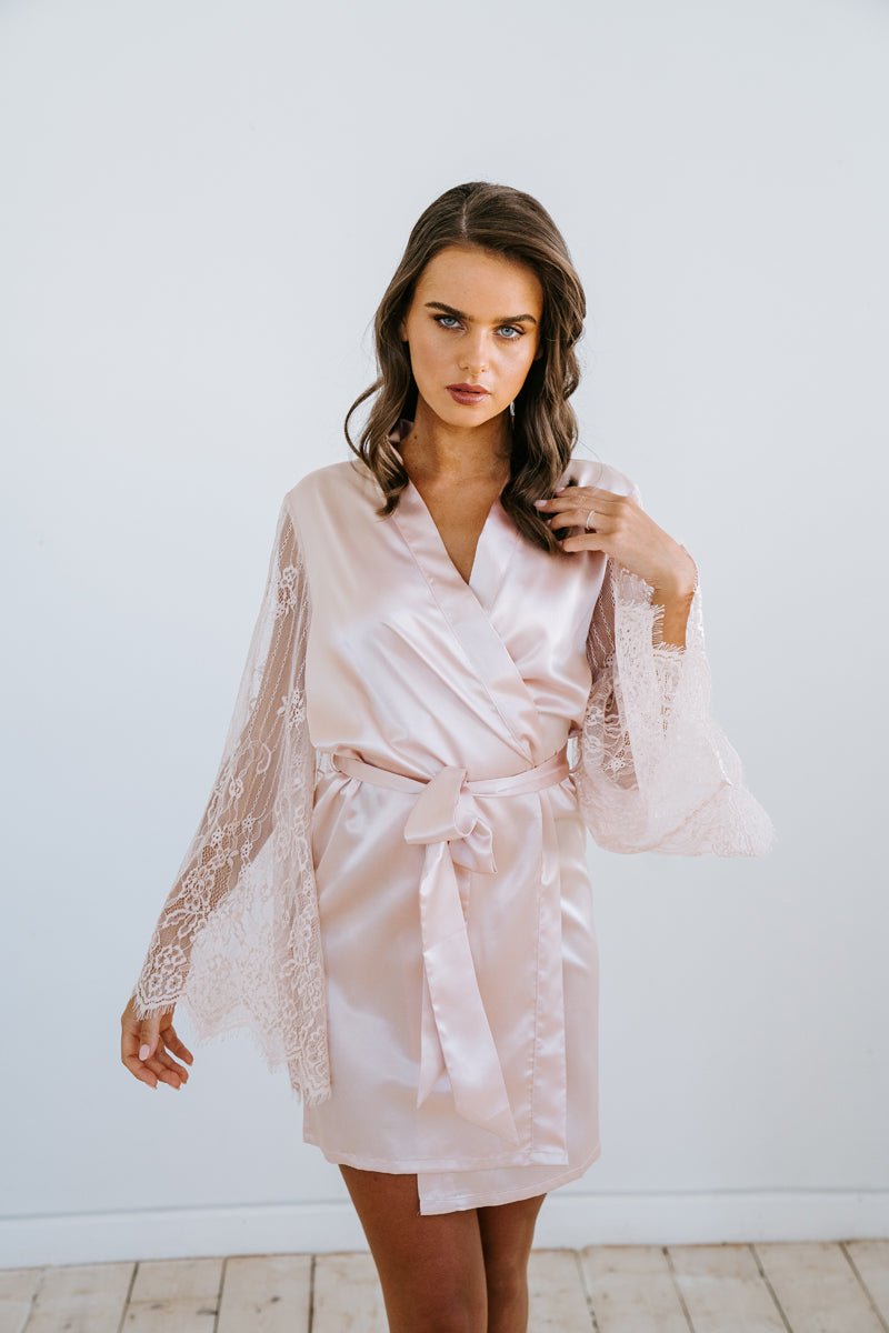 Bridesmaid Lace Robe | Blush Satin Robe | Lace Robe | Personalised Robe