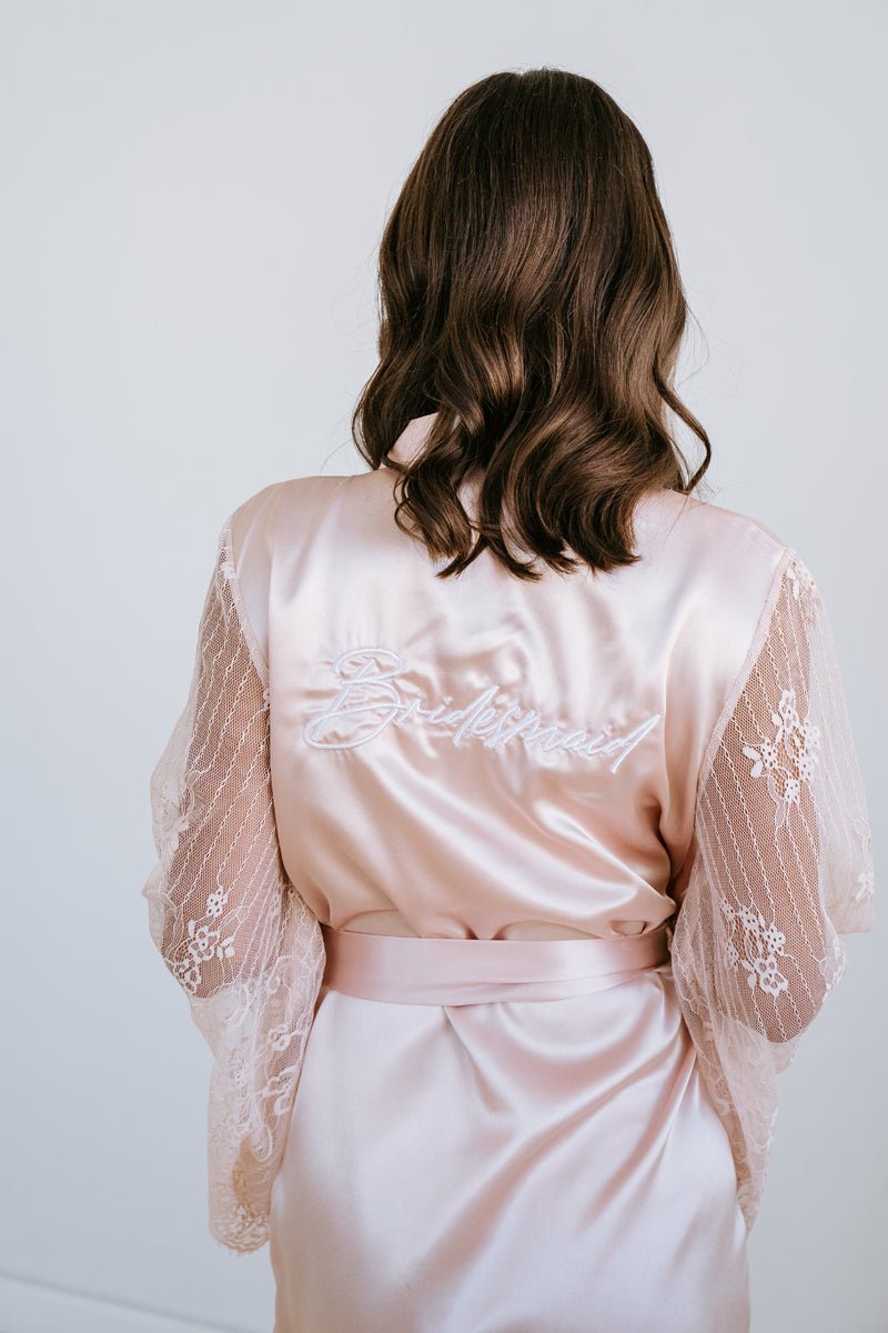 Bridesmaid Lace Robe | Blush Satin Robe | Lace Robe | Personalised Robe