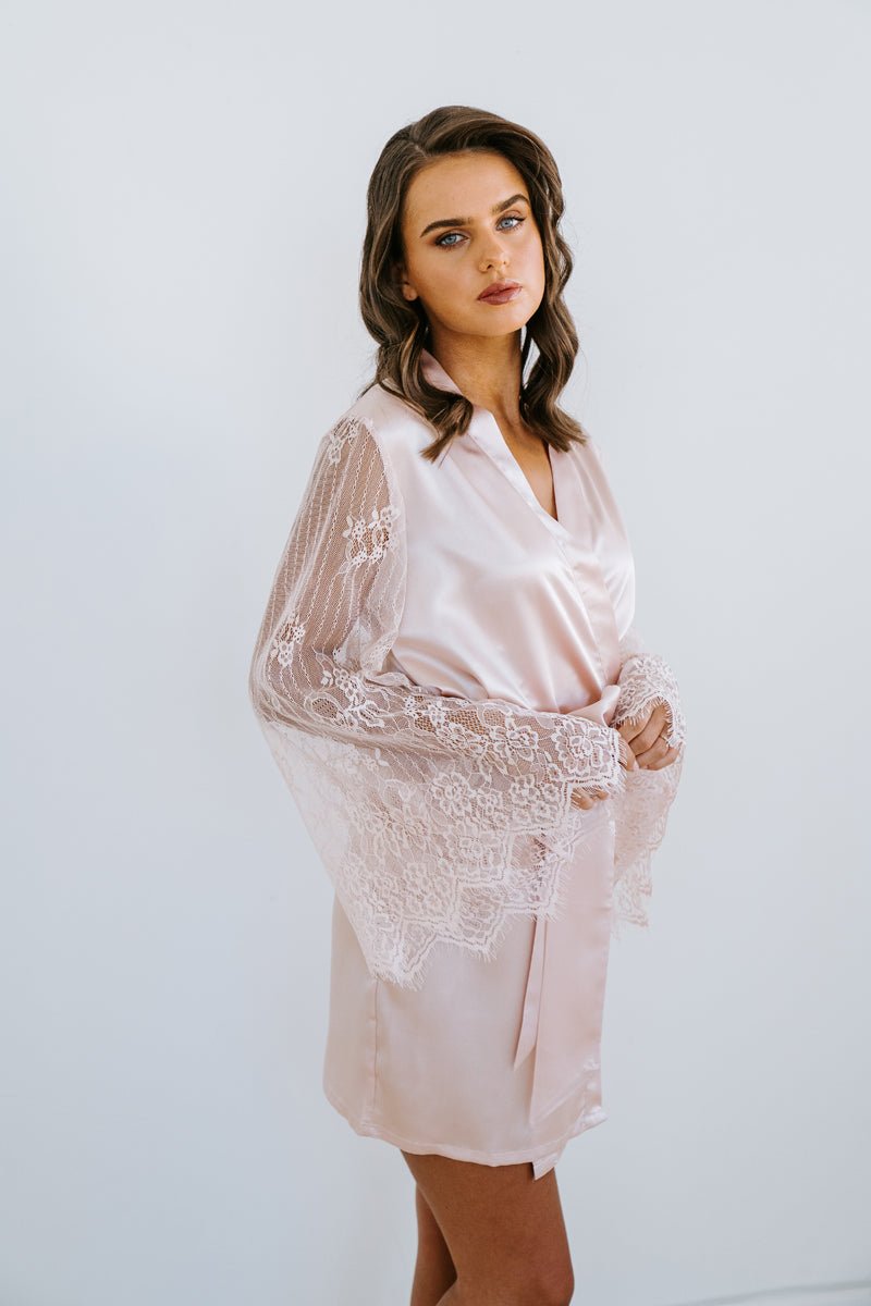 Bridesmaid Lace Robe | Blush Satin Robe | Lace Robe | Personalised Robe