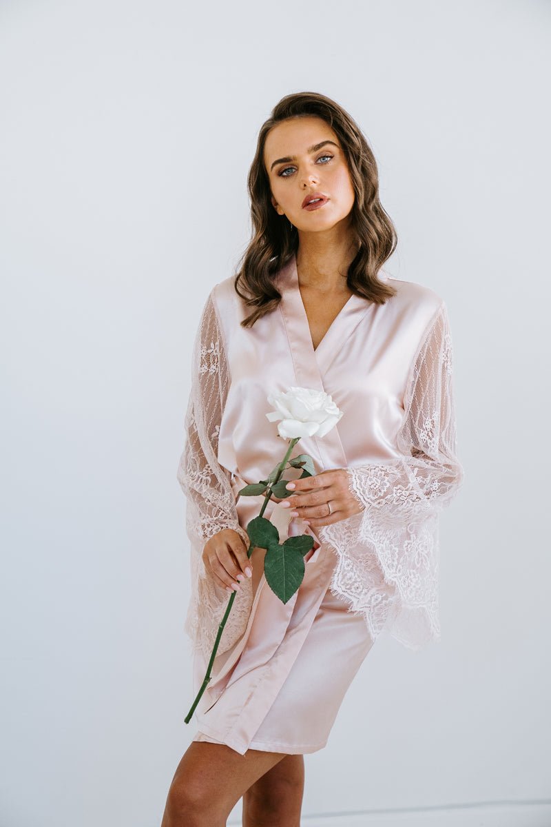 Bridesmaid Lace Robe | Blush Satin Robe | Lace Robe | Personalised Robe