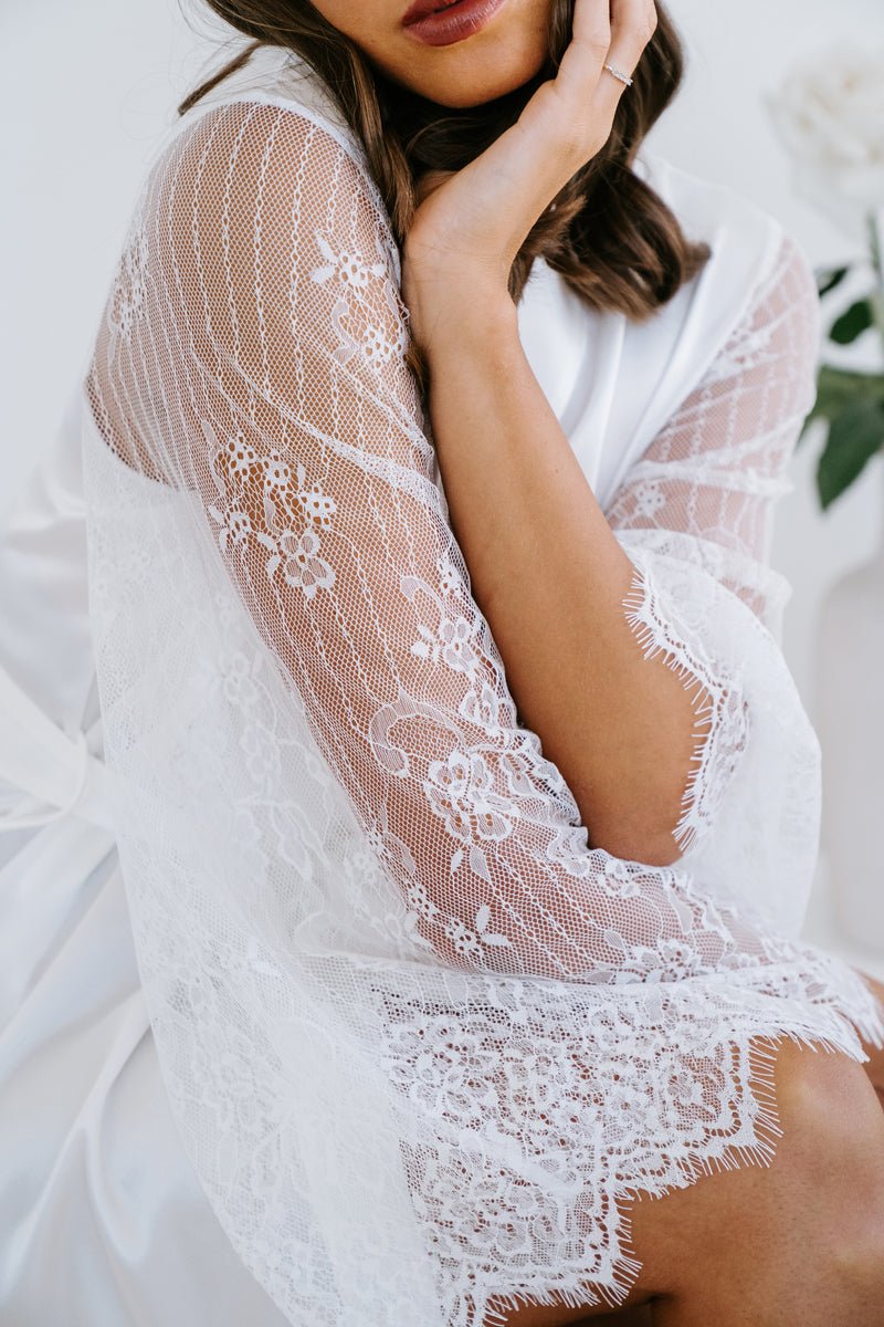 White Lace Robe | Bride Robe | Bridal Robe | Satin Robe | White robe for wedding