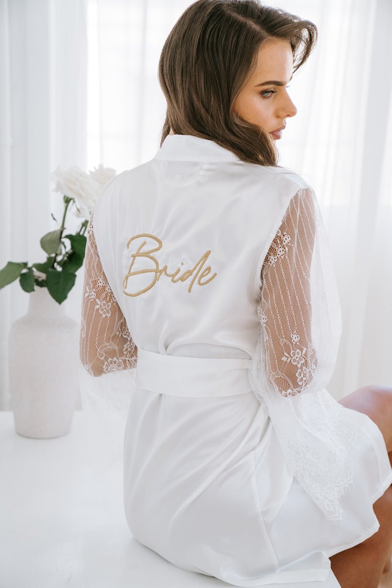 White Lace Robe | Bride Robe | Bridal Robe | Satin Robe | White robe for wedding