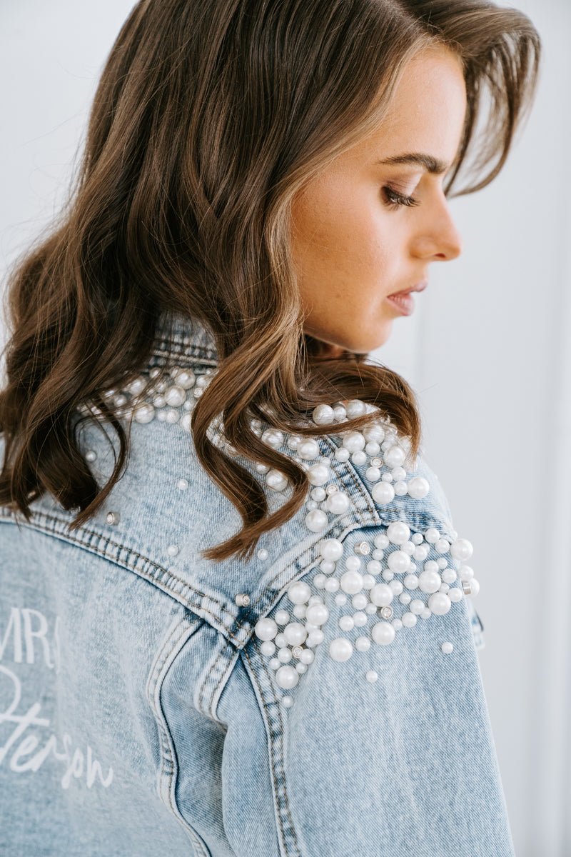 Bride Denim Jacket | Bridal Denim Jacket | Personalised Pearl Denim Jacket | Miss Poppy Design