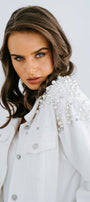 White denim jacket with pearls for the Bride