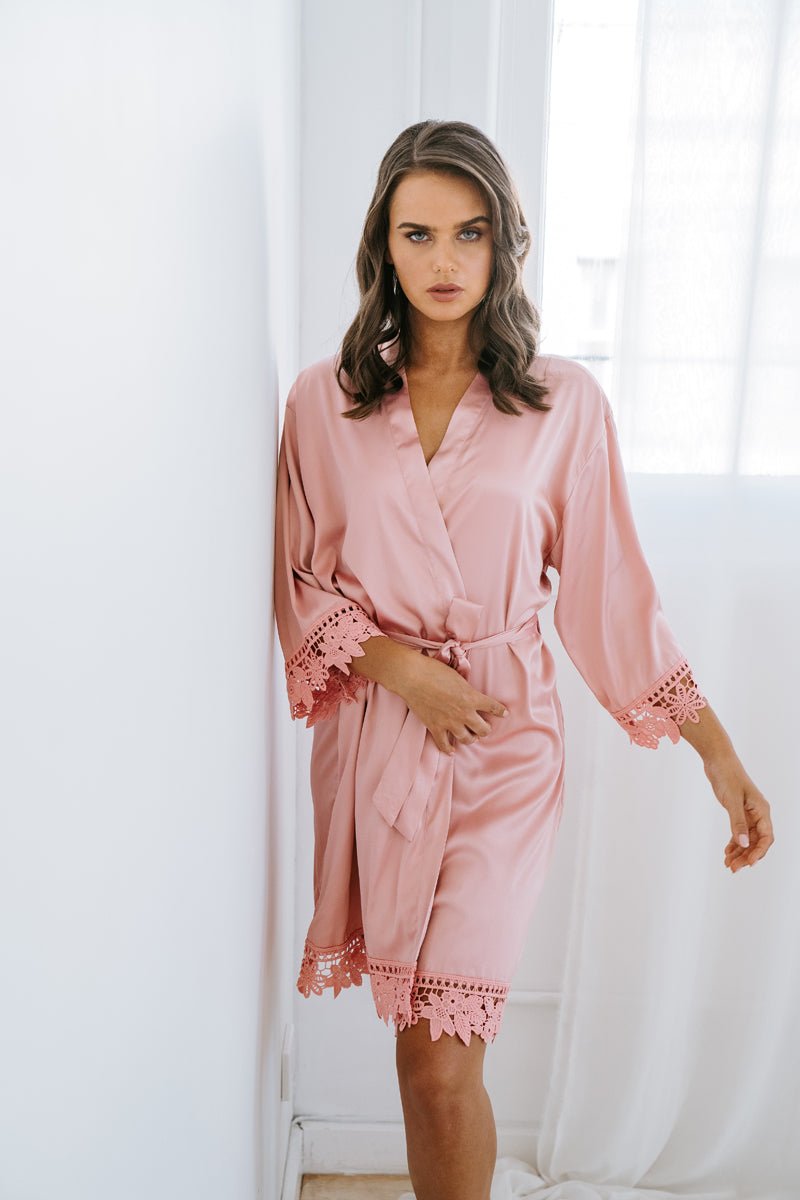 Pink Lace Robe | Satin Bridesmaid Robe | Personalised Robe