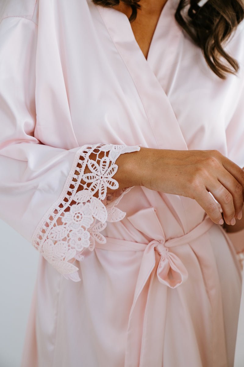 Pink Satin Robe | Bridesmaid Robe | Lace Robe | Personalised Blush Robe