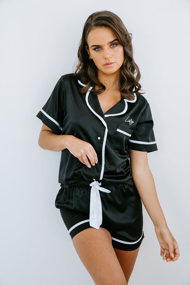 Bella Satin PJ Set- Black