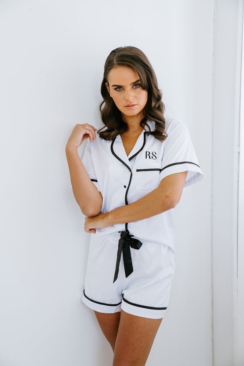 Bella Satin PJ Set- White & Black