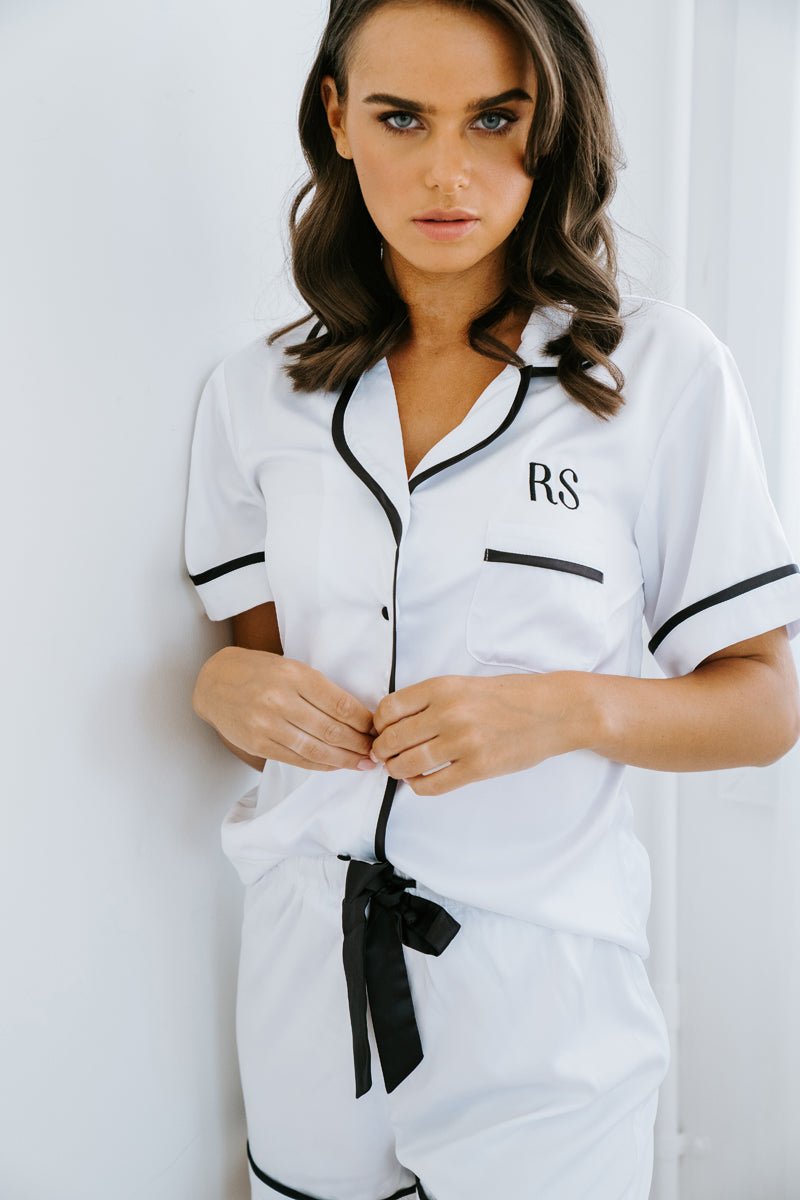 Bella Satin PJ Set- White & Black