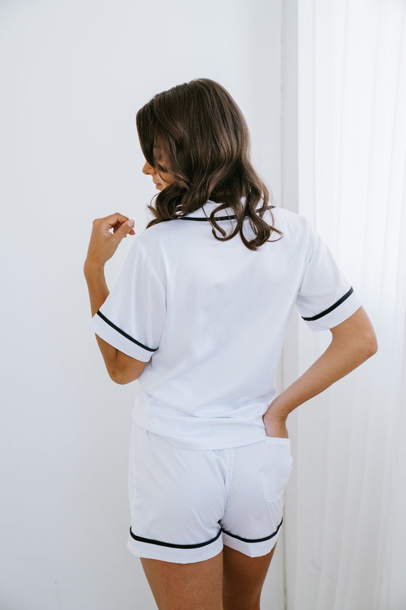 Bella Satin PJ Set- White & Black