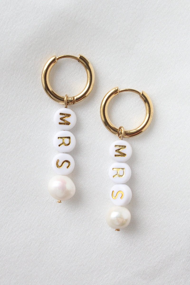 MRS Letters & Pearls Earrings