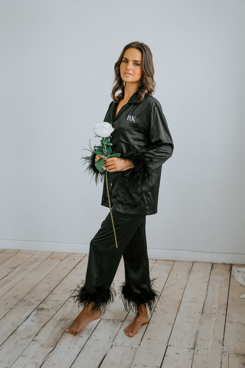 Feather Trim Pyjamas | Feather Bridal PJs | Feather Pyjamas Australia