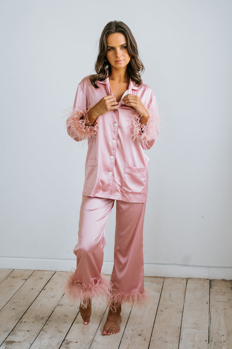 Pyjama Set with Feather Trim - Whimsical Comfort
