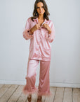 Feather Trim Pyjama Set | Dusty Rose