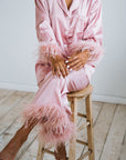 Feather Trim Pyjama Set | Dusty Rose