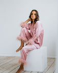 Feather Trim Pyjama Set | Dusty Rose