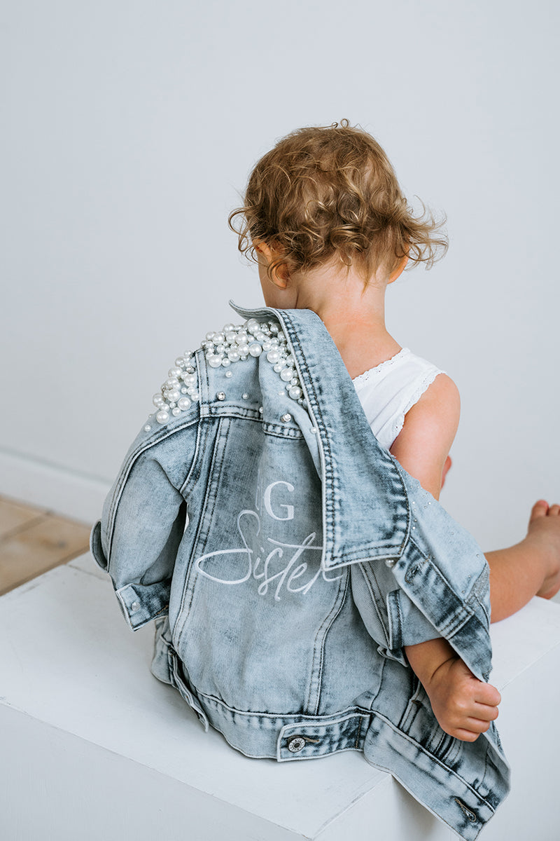 Personalised Kids Jacket | Kids Pearl Denim Jacket | Flower Girl Jacket