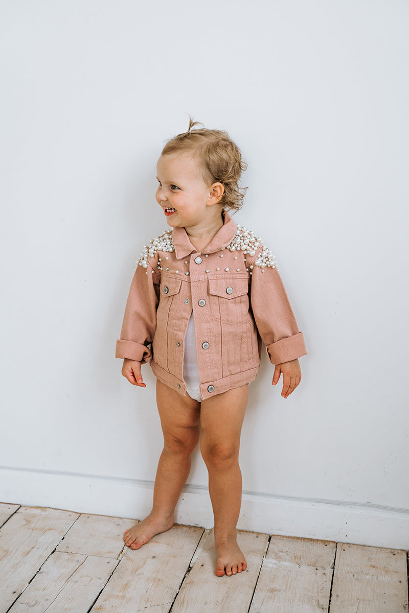 Personalised Kids Pearl Jacket - Dusty Rose Denim