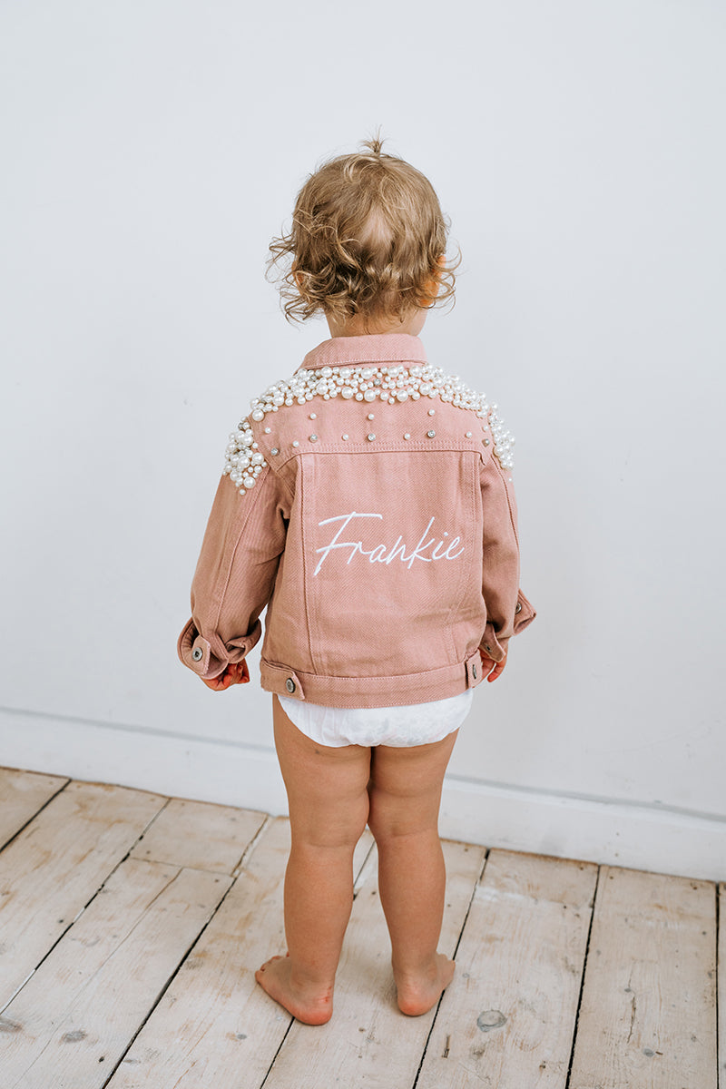 Personalised Kids Pearl Jacket - Dusty Rose Denim