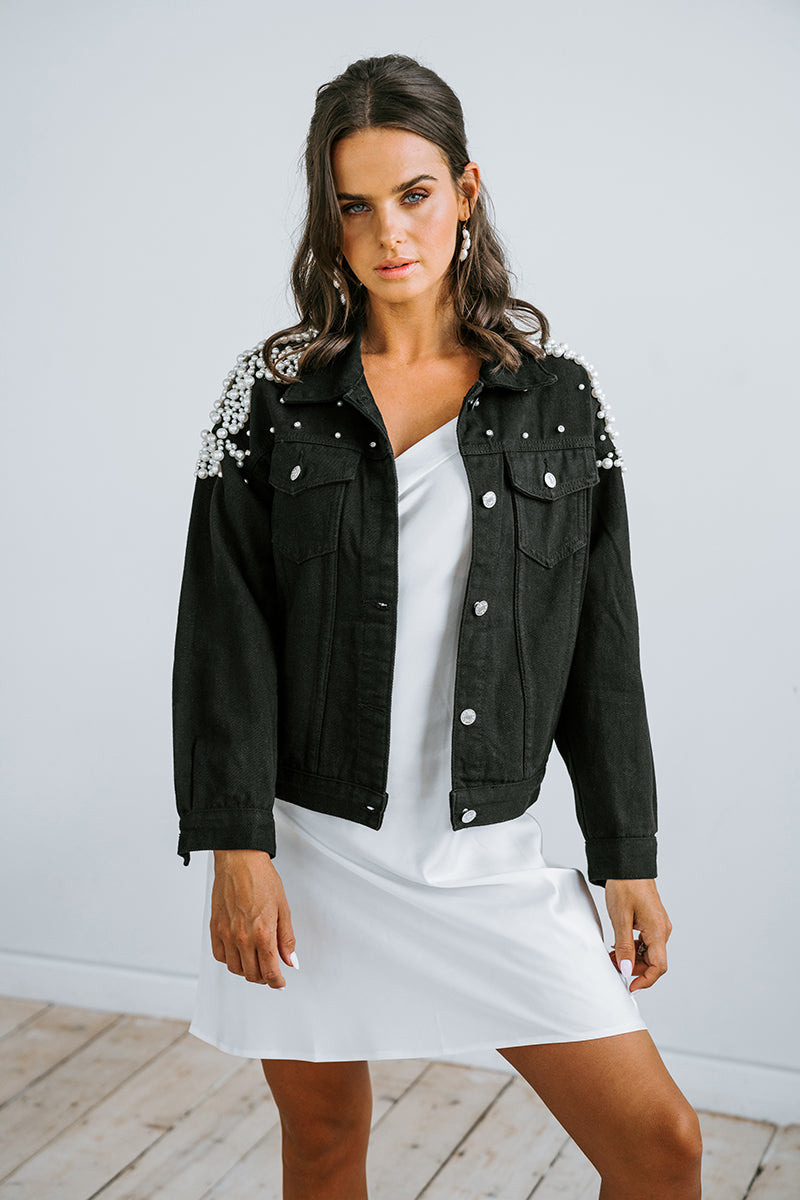 Black Pearl Denim Jacket | Bridal Jacket | Bridal Denim Jacket