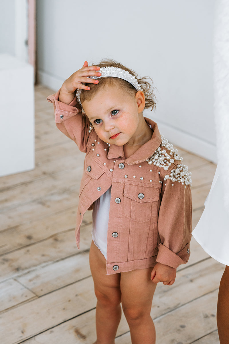 Personalised Kids Pearl Jacket - Dusty Rose Denim