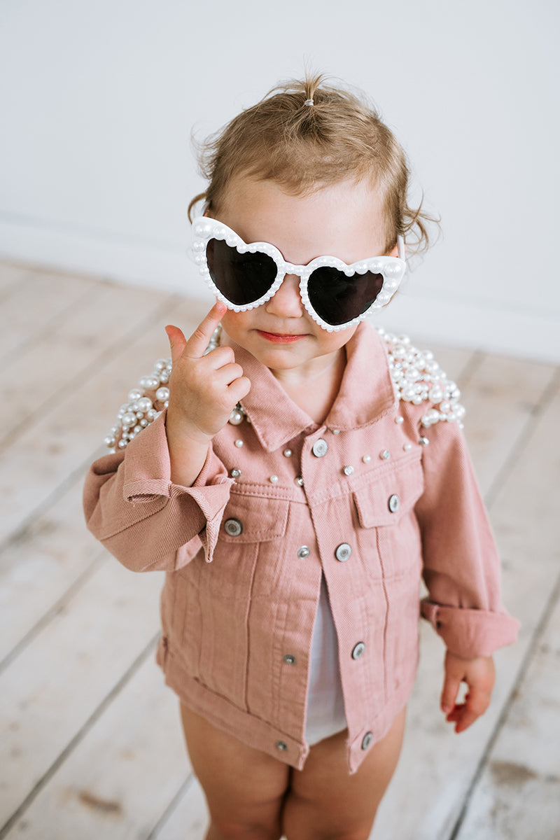Personalised Kids Pearl Jacket - Dusty Rose Denim