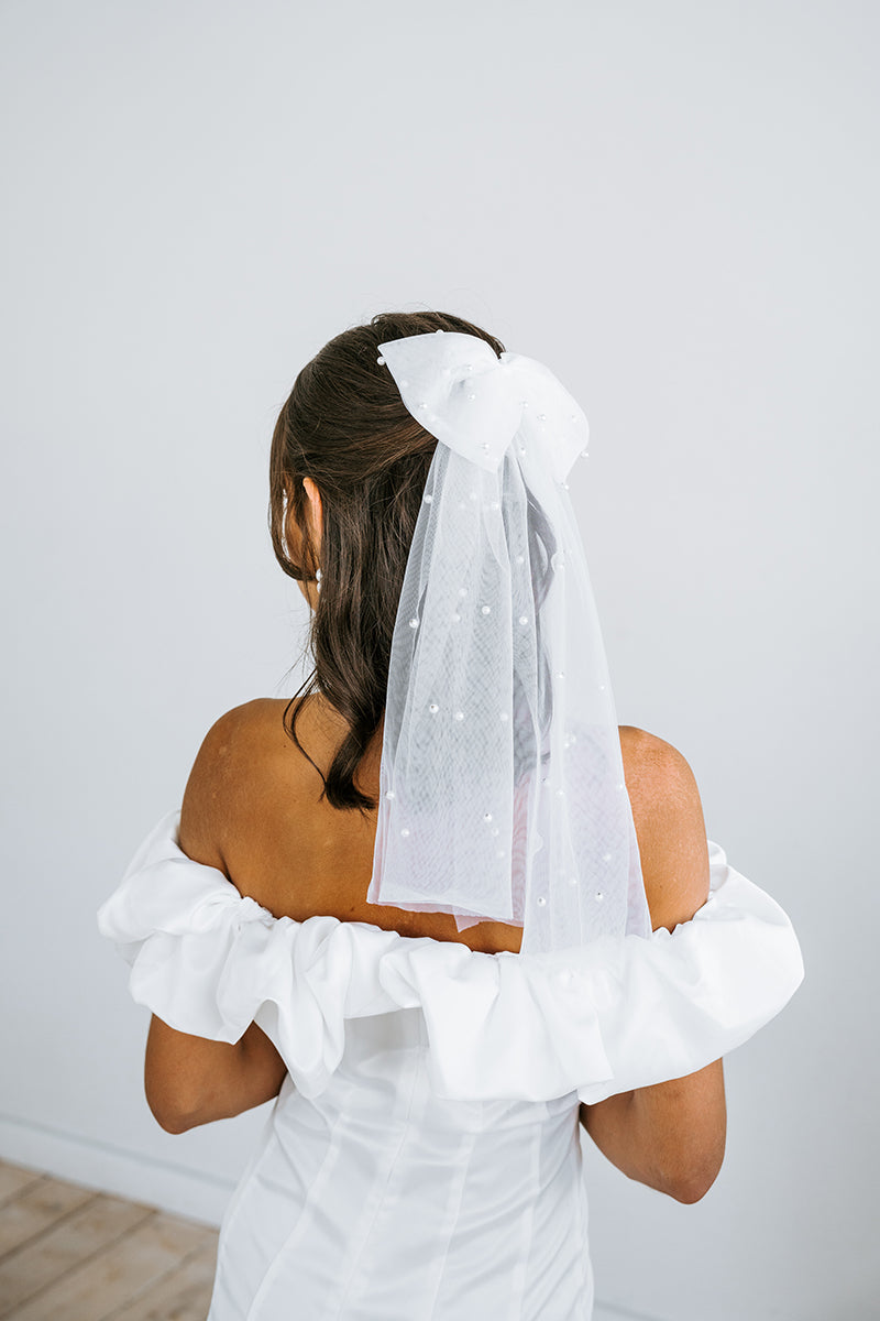 Pearl Bridal Bow | Pearl Wedding Bow Veil