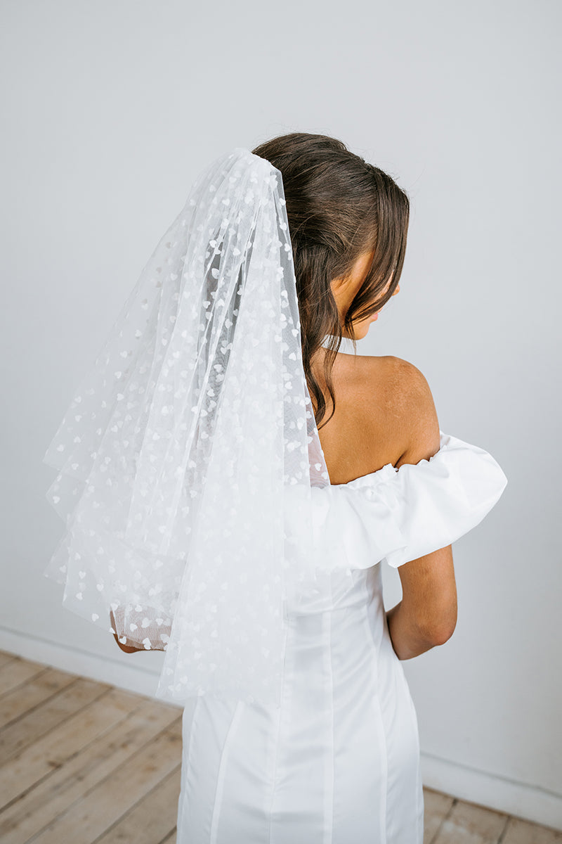 White Hearts Midi Veil