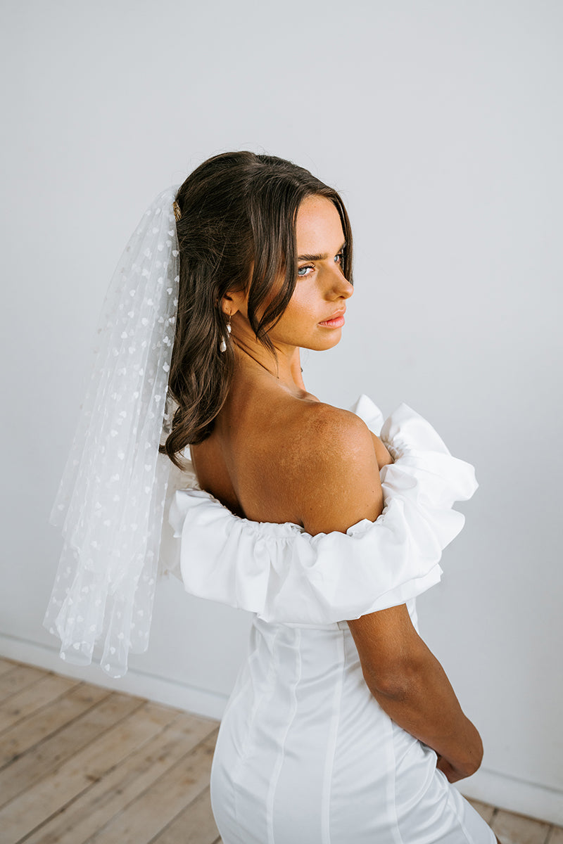 White Hearts Midi Veil
