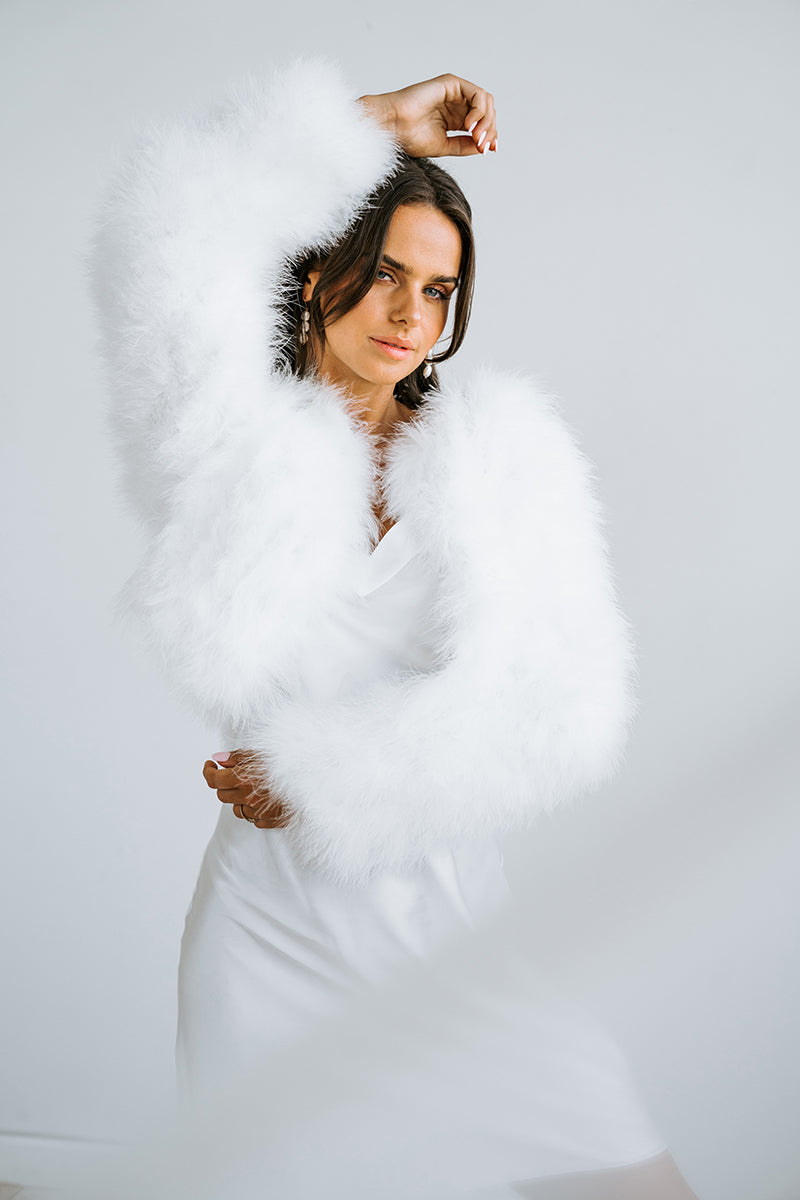 White Feather Bridal Jacket | Wedding Jackets Australia | Feather Jackets Australia