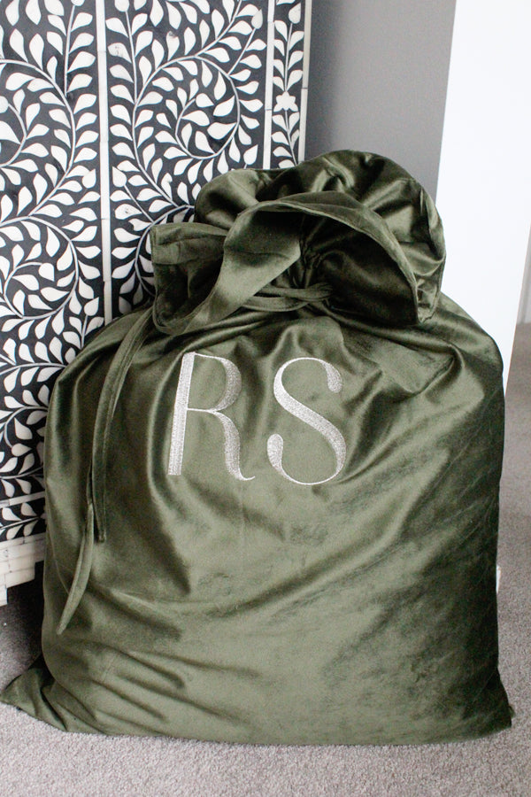 Personalised Christmas Sack - Velvet Santa Sack Green