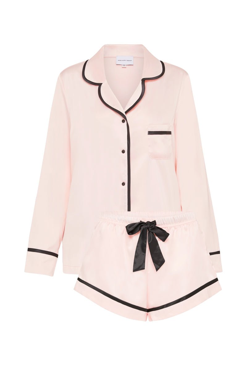 LUXE SATIN PERSONALISED PYJAMA SET - BLUSH/BLACK  - LONG SLEEVE
