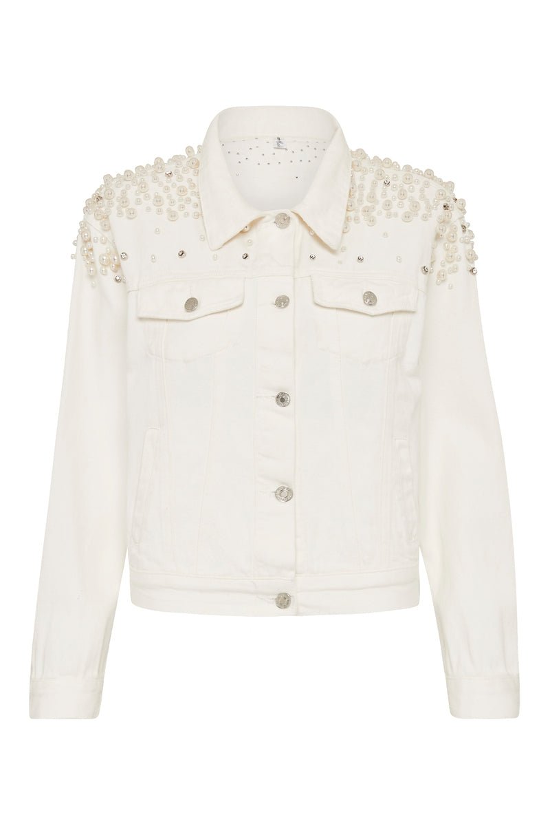Customised Pearl Denim Jacket White