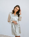 Paige Lace Sleeve Bridal Robe- Sage Green